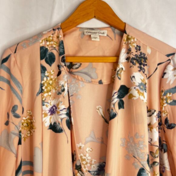 Coldwater Creek Floral Print Open Front Kimono Cardigan Pink Size PL Cottage - Picture 4 of 10